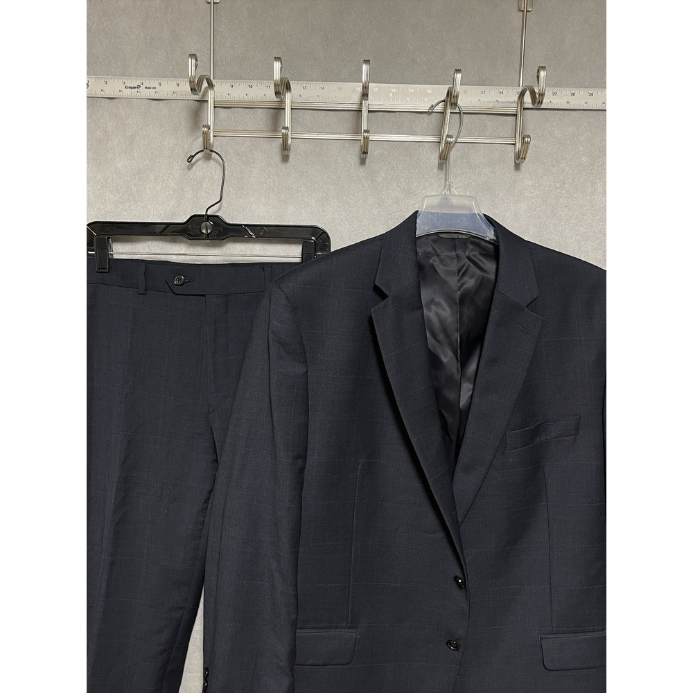 Ralph Lauren Suit Men 46R Blue Windowpane Plaid 2B Wool Stretch 40X30 Pants Luxe